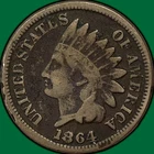 1864 Copper Nickel Indian Head Cent Fine F Coin, Rim Bumps #39700