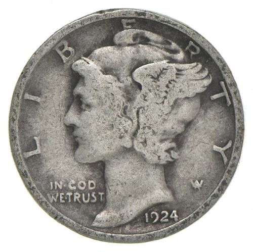 VG+ 1924-D Mercury 90% Silver Dime *9410