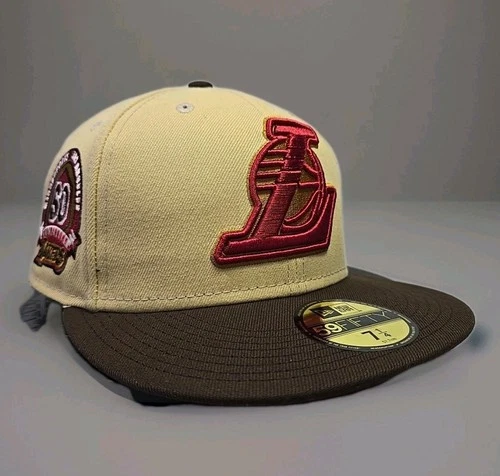 Los Angeles Lakers 60th Anniversary 59FIFTY Fitted Hat – Cream/Brown – Sz 7 1/4