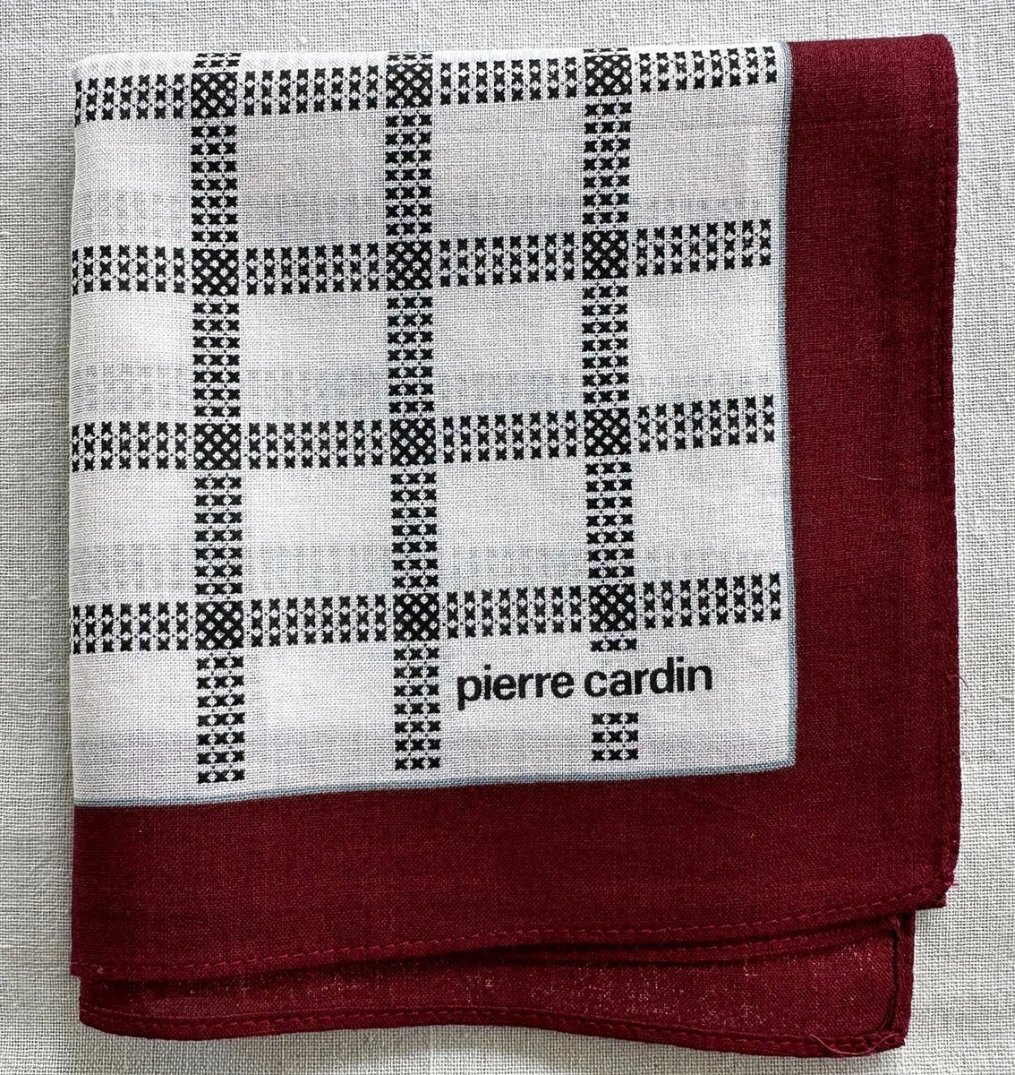VTG Handkerchief White Cotton Check Cross Border Red Print Pocket Square 17"~G