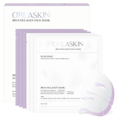 Orlaskin Deep Bio-Collagen Real Mask 34g*6ea, Facial Hydrogel Masks K-Beauty