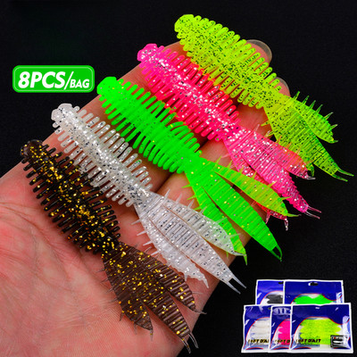 9cm Soft Lure Pack 8pcs Flat Body Triple Tail Design für Barsch und Barsch Ange