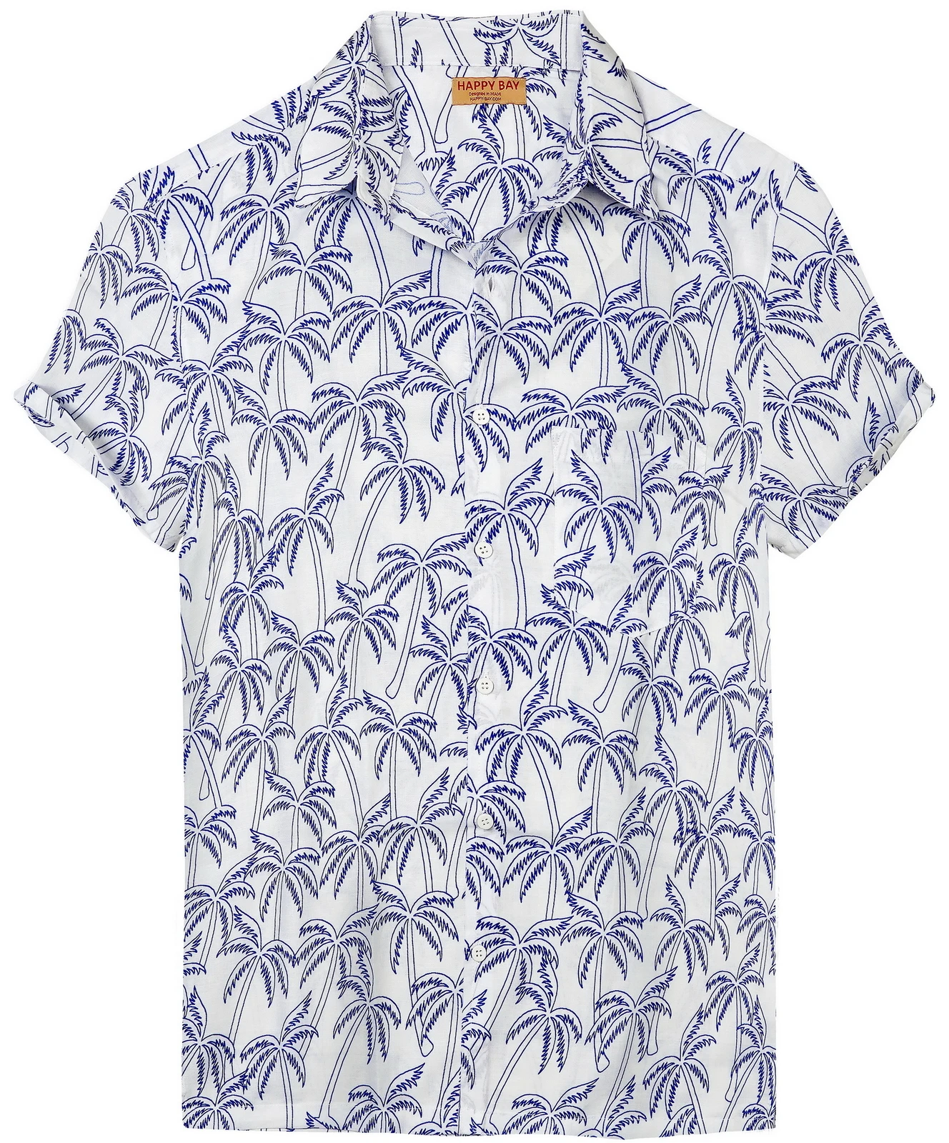 HAPPY BAY Mens Hawaiian Short Sleeve Button Down Shirts L Tree, White