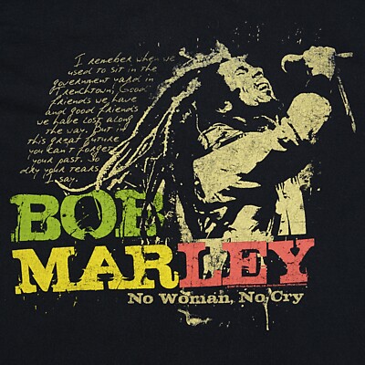 BOB MARLEY No Woman No Cry Lyrics T-Shirt Large 2007 Hope Road Music Licensed
