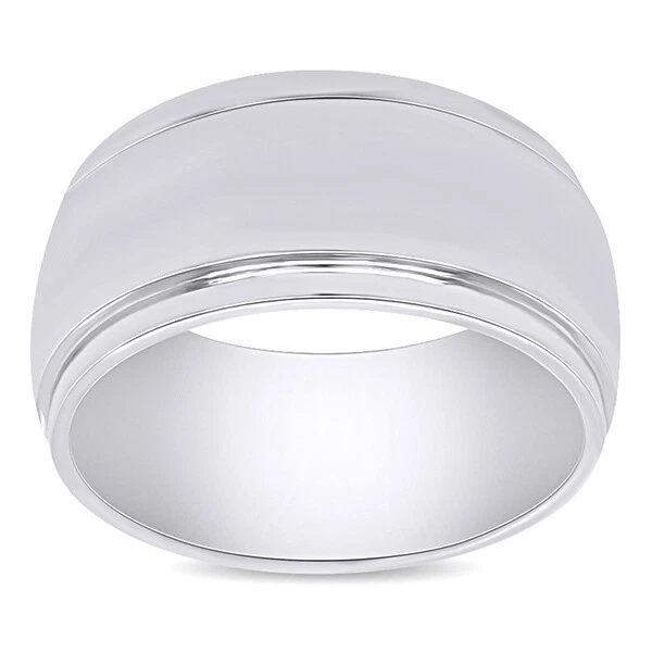 Anillo de alianza de boda pulido de 10 mm de ajuste cómodo para hombre en plata chapada en oro de 14 K