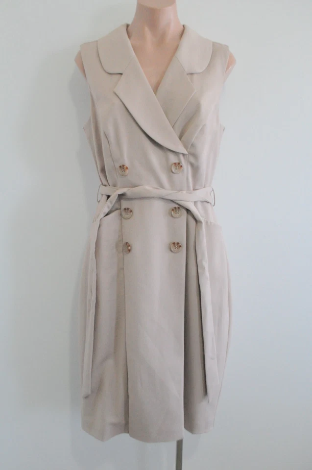 Review Jacket Dress Womens 12 Brown Button Front Belted Pockets Stretch - image 2 of 4
