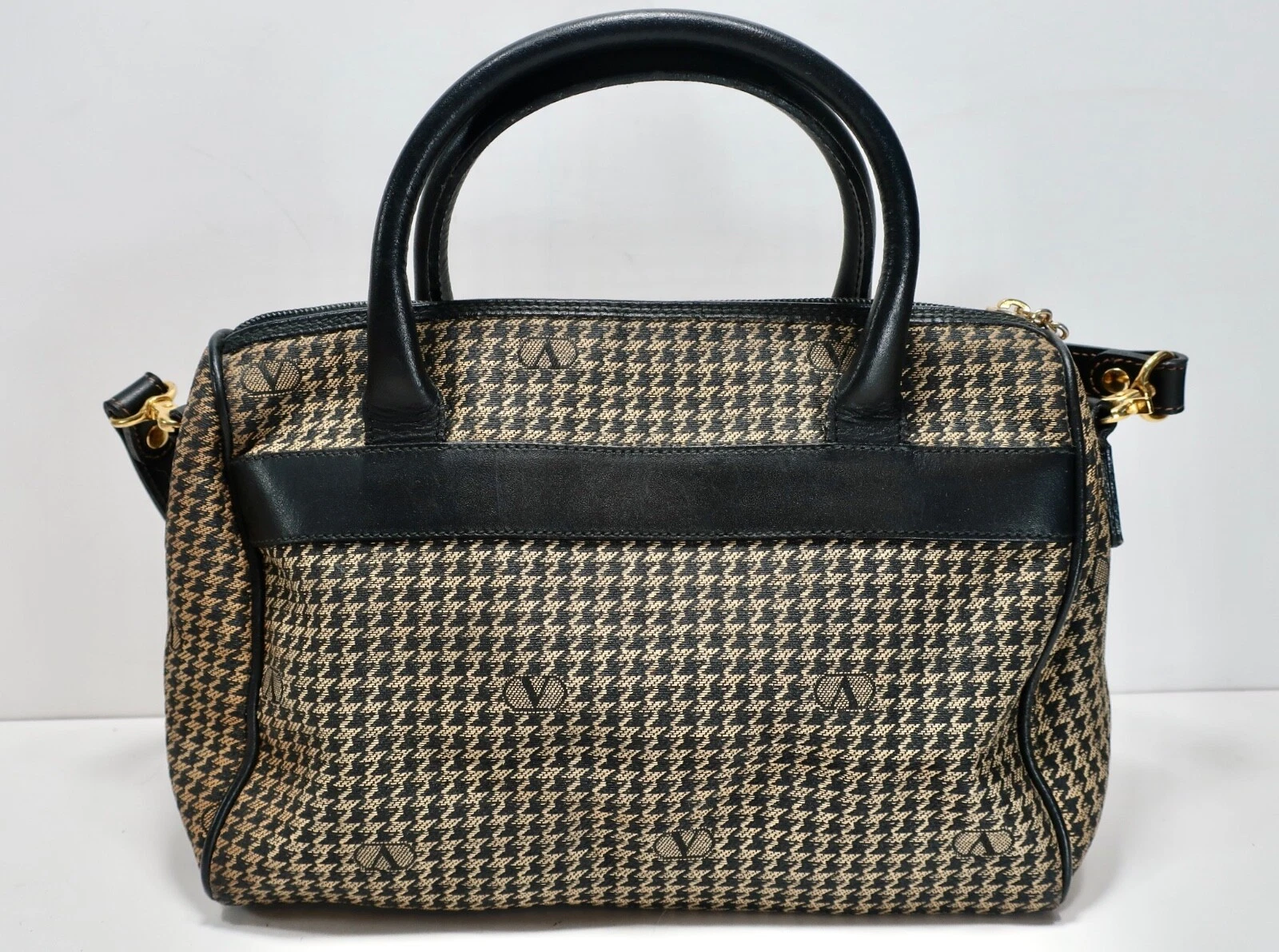 Borsa a mano VALENTINO GARAVANI in tela marrone a tracolla 2 vie con pied de poule