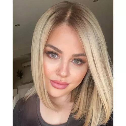 Short Straight Bob Lace Front Wigs Remy Human Hair Wig Dark Ash Blonde Highlight - Picture 3 of 7