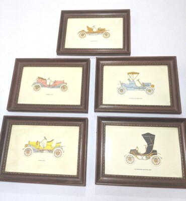 Car Prints Hudson Maxwell Studebaker Buick Stanley Steamer Framed Set 5 HTF