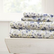 Kaycie Gray Fashion - Premium Ultra Soft 4 Piece Blossoms Bed Sheet Set in Blue
