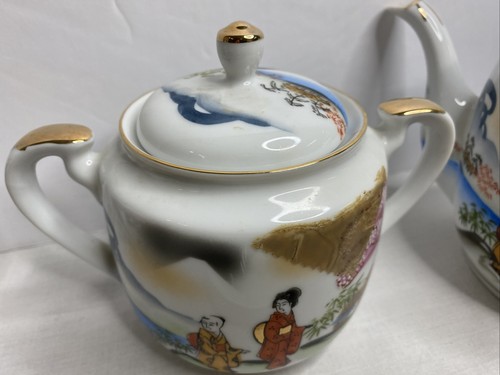 21pc Vintage Kutani Handpainted Japan Tea Cup Saucer Plates & Teapot Set Geishas - Picture 9 of 12