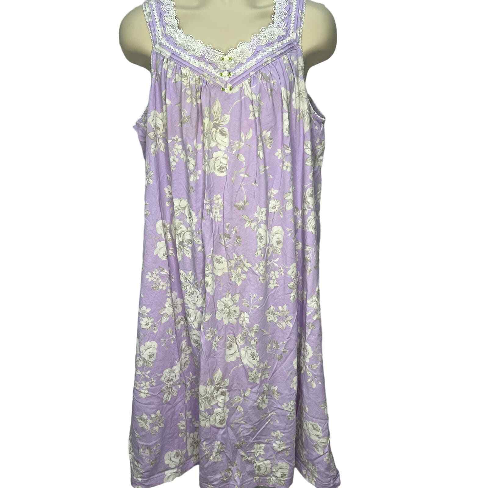 Charter Club Womens Sleeveless Nightgown Size 2X Purple Floral Crochet