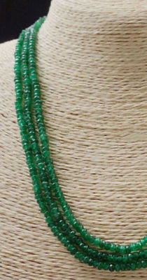 7 Rows Faceted Green Jade Rondelle Bead Necklace - 17-23" Adjustable, Silver Plated