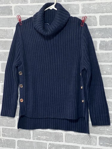 Scoop Women’s Small Blue Turtleneck Sweater Hold Button Accents