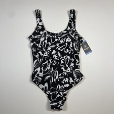 NEW Hurley Women s Large One Piece Black White Floral Ink Fresco Swimsuit