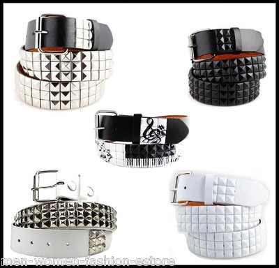New Unisex 3Row Metal Pyramid Studded Leather Belt Men Womens Punk