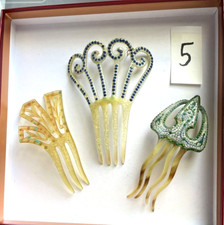  5 3 Antique Art Deco Plastic Celluloid Fan Style Hair Combs with accents