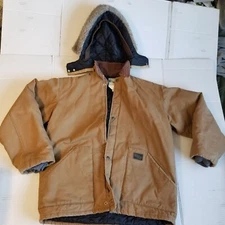 KEY Chore Coat Mens Brown Canvas Barn QUILTED LINER Workwear Polar King Sz L LT