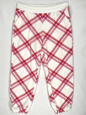 Colsie Lounge Jogger Womens Large Pockets Soft Plaid Pink/White