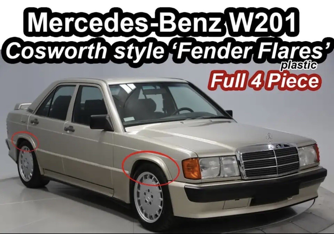W201 190e Cosworth 2.316 Plastic Fender Flares 4 Piece Mercedes Amg