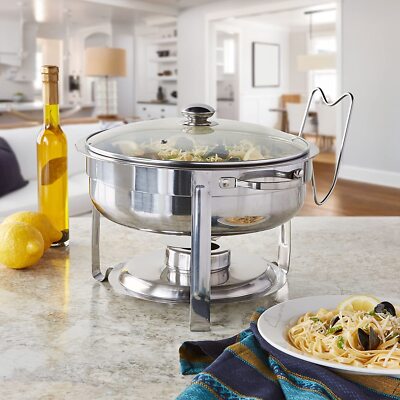 Pack of 4 Round Chafing Dish Buffet Set, 5 Quart Stainless Steel Deep Pans Chafer Dish with Water Pan, Fuel Holder, Buffet Servers for Party Catering