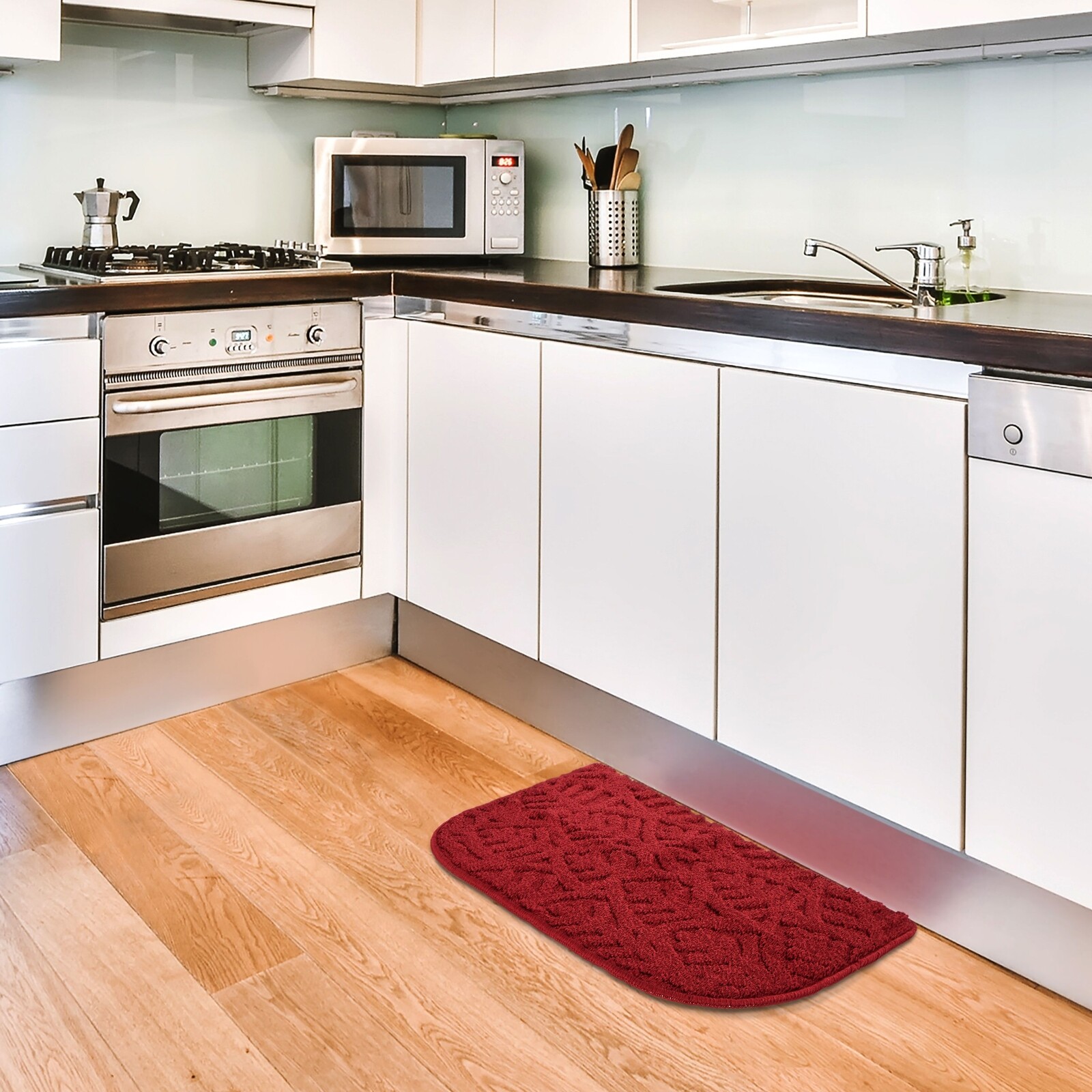 SlipResistant Kitchen Floor Mat, Half Round Red Kitchen Rug, 18 x 30