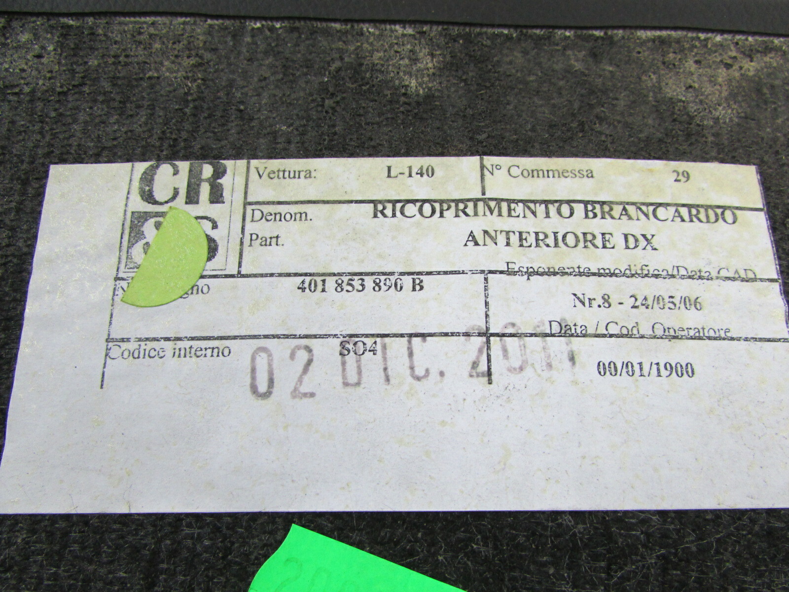 Lamborghini Gallardo, RH, Right Interior Trim Panel, Black, Used, P/N 401853890B