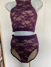Balera/Weissman Teens dance costume 2 Piece Lace Lyrical Acro Burgundy SA Small