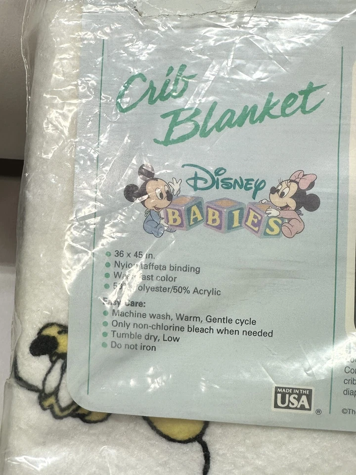 Cobertor de berço vintage Dundee Disney Babies Mickey Minnie Pluto. NOVO NO PACOTE - Imagem 3 de 4