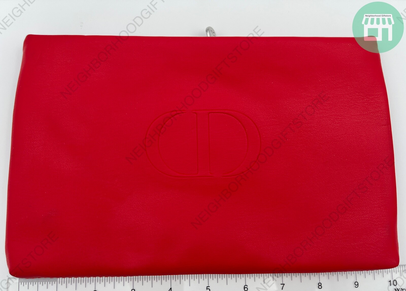 DIOR Beauty Red Pink Faux Leather Makeup Bag 10x6 Inches New with Photo  -image