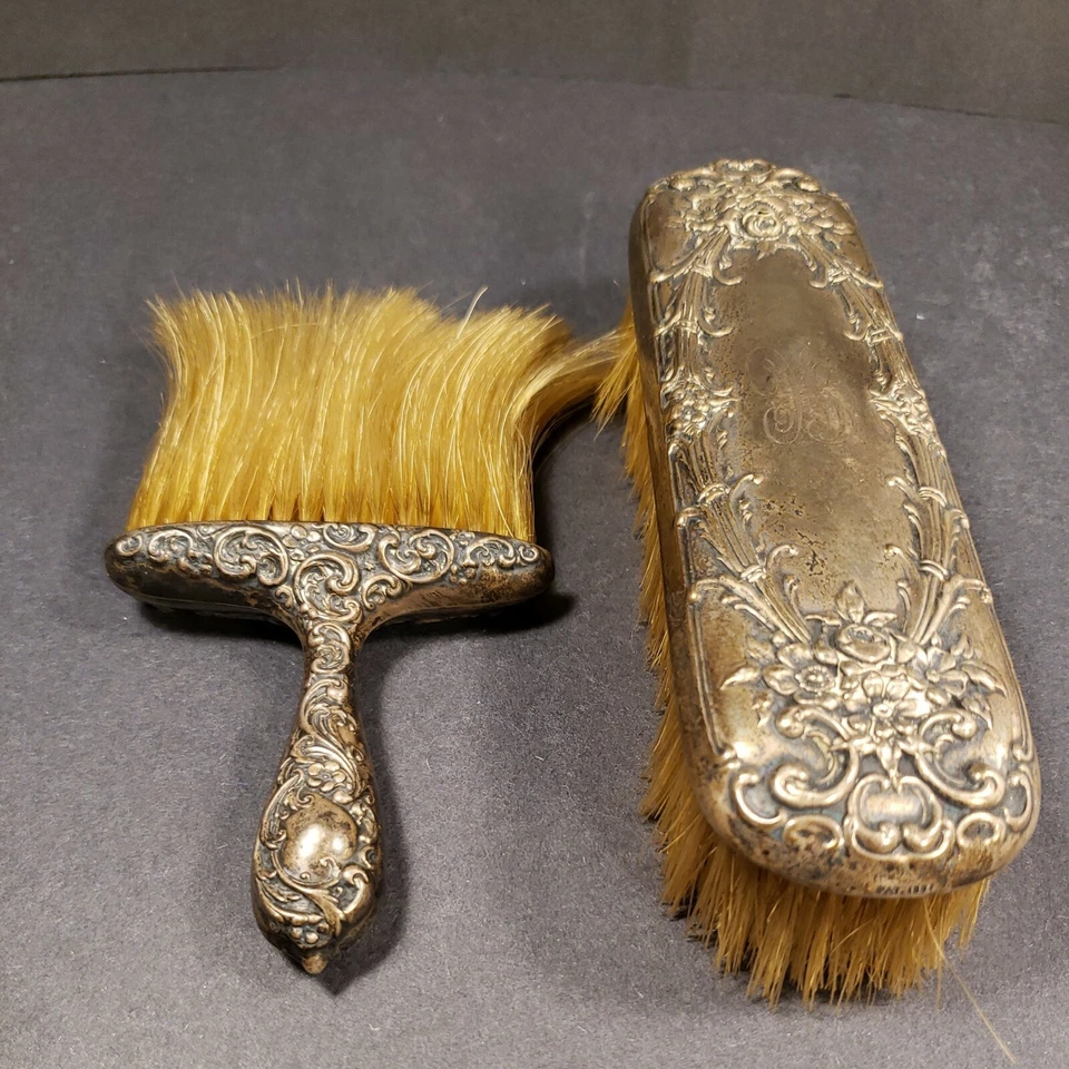 ANTIGUO JUEGO DE PINCELES DE DOS PIEZAS DE PLATA ESTERLINA WALLACE RW & S FIRMADO, MARCADO 925 Foto 2 de 4