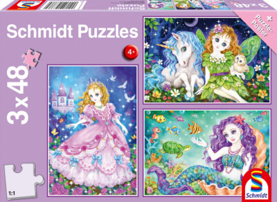 PRINZESSIN, FEE & MEERJUNGFRAU - Schmidt Kinder-Puzzle 56376 - 3 x 48 Teile Pcs.