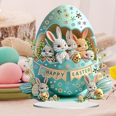 Rabbit Gem Painting Easter Egg Rabbit Gem Art Acrylic Paint Double Sided 2D