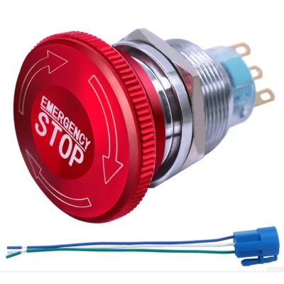 NOFUEL Metal emergency stop Rotary put push-lock 22mm Emergency stop button switch 12V