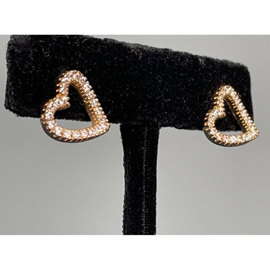 PENDIENTES CORAZÓN ORO AMARILLO 14K DIAMONIQUE CIRCONITA CÚBICA Foto 2 de 4