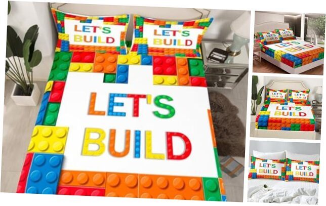 Building Block Print Fitted Sheet Size Kids Brick Styles Bedding Twin Multi 21