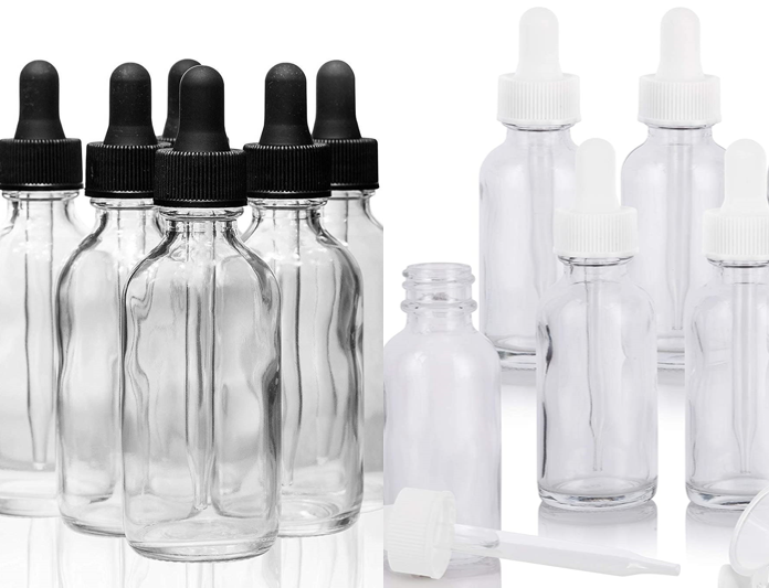 2OZ Boston Glass Bottle With White or Black Child Proof Glass Eye Dropper