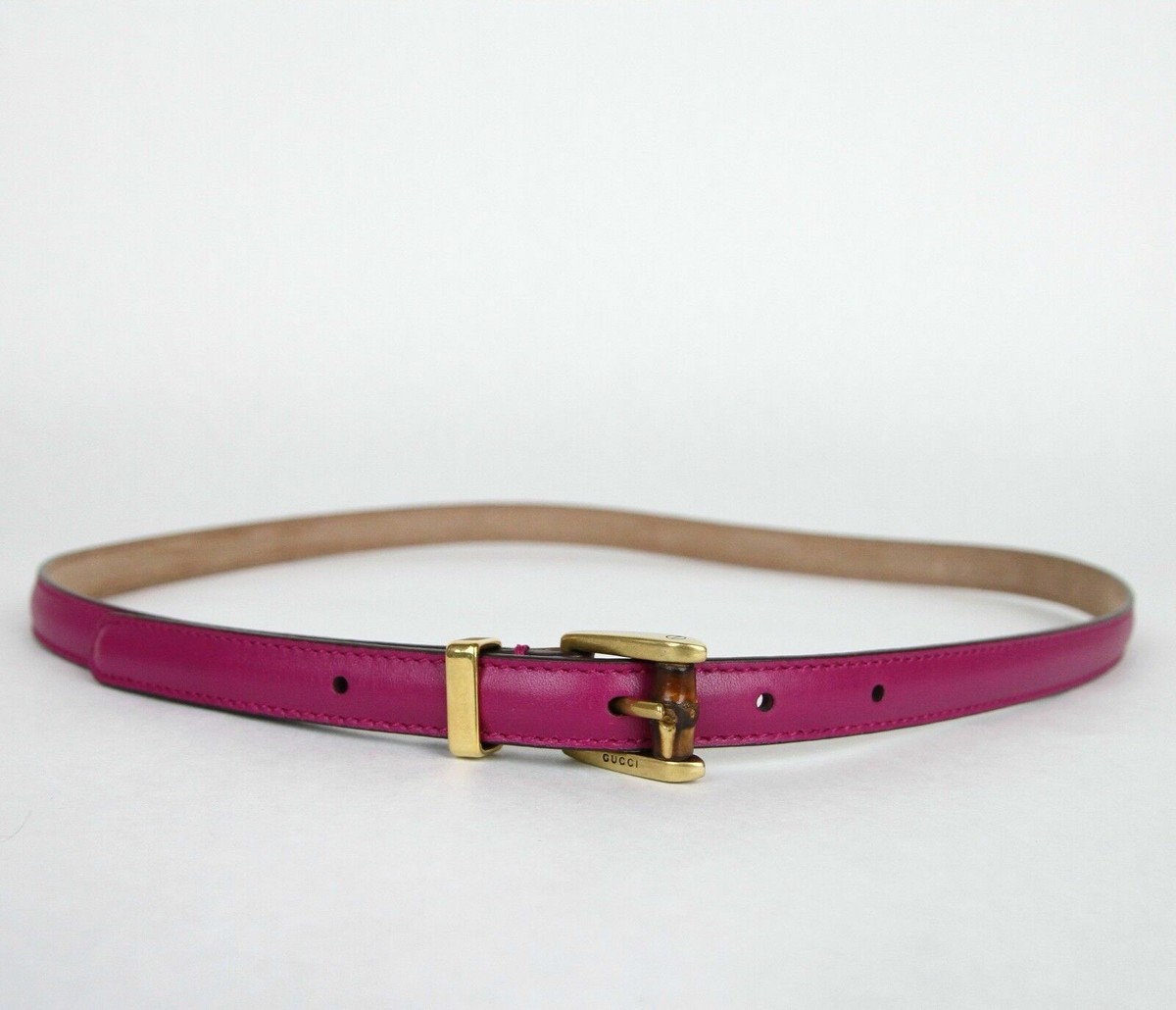 GUCCI★素敵!Fuchsia Leather Skinny Belt w/Bamboo Buckle Gucci Skinny Leather Bamboo Buckle Belt Size 80 Color