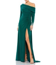 Mac Duggal Womens Beaded Cuff Faux Wrap Gown Dress, brightgrn, 16