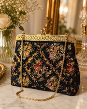 Vintage Beaded Evening Bag Tapestry Clutch Old Hollywood Purse Cocktail Bag