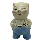 VTG Shawnee Pottery SMILEY Standing Pig Coin Bank Blue Pants Suspenders 6.25”
