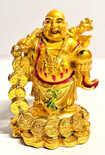 Lachender Buddha Mönch (Budai) mit Münzen Gold Feng Shui Glücksbringer Wohlstand