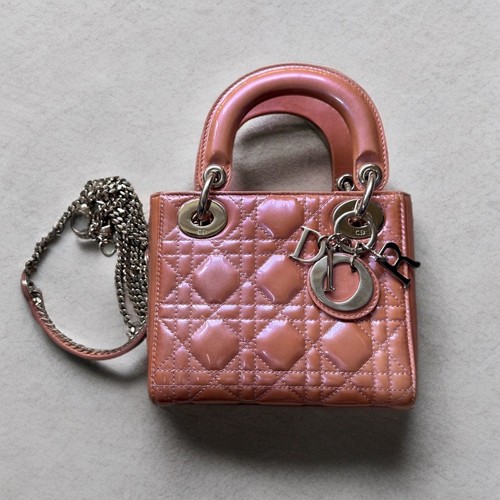 Christian Dior Mini Dusty Rose Pearlescent Patent Leather Lady Dior