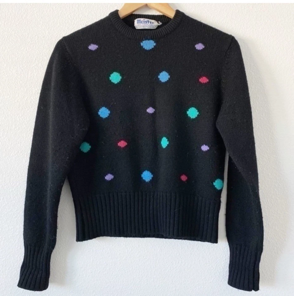 Suéter vintage tejido de lana a lunares Meister en negro talla S Foto 2 de 4