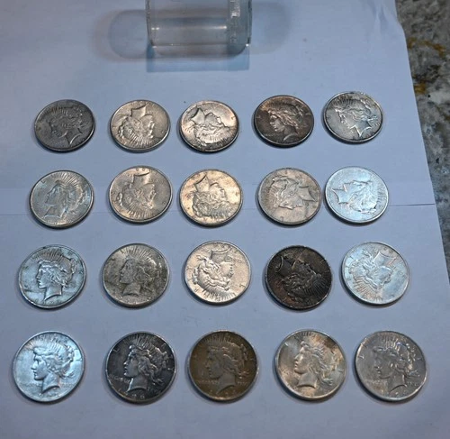 MIXED DATE  Peace Silver Dollar roll of 20 VG to AU