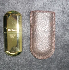 Vintage MARLBORO Brass No. 6 Lighter with leather sleeve case