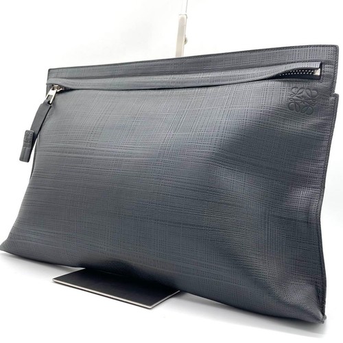 Loewe Linen Leather Anagram Clutch Bag Black A4 Compatible Used Authentic