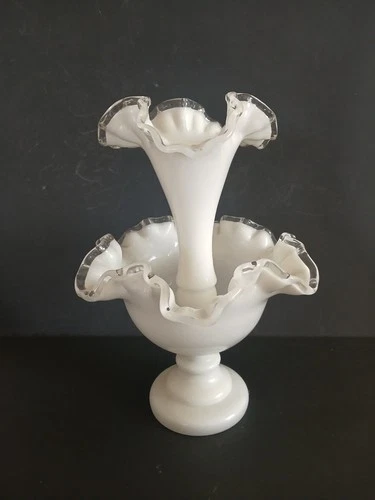 Vintage Fenton Silver Crest Single Horn Epergne