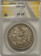 1892 O Morgan Silver Dollar ANACS VF35 Tougher Date Morgan