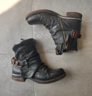 Bottes AS.98 (Airstep) en cuir vieilli noir pointure 38 - style motard boho... - Photo 1/4